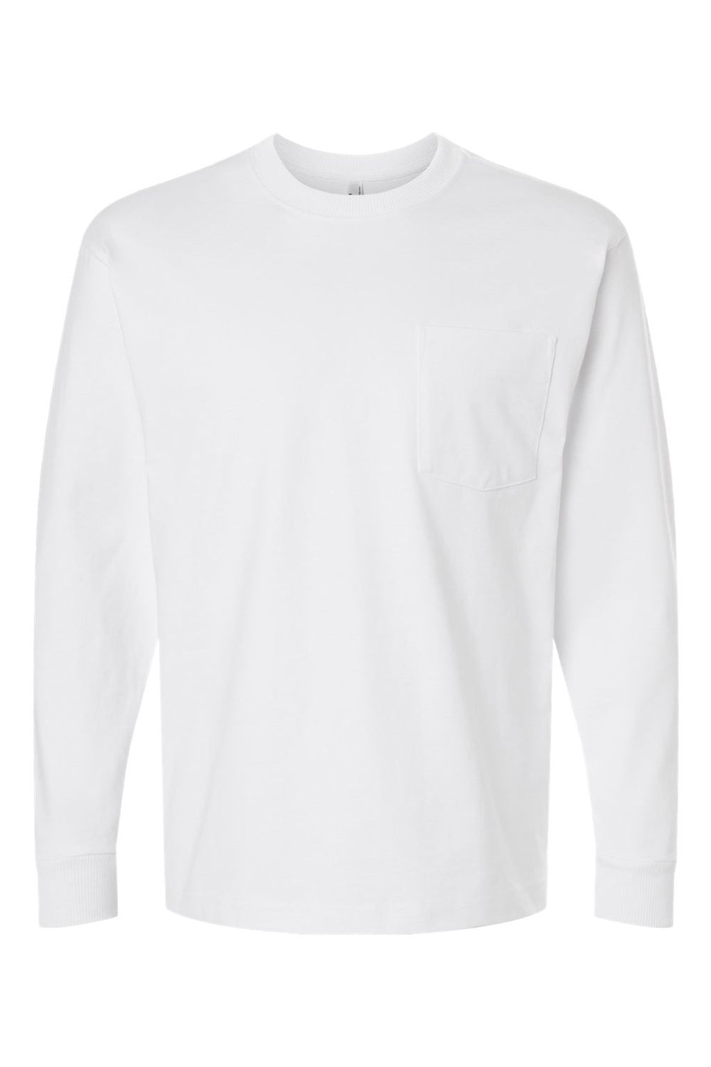 American Apparel 9410 Mens Super Heavyweight Long Sleeve T-Shirt w/ Pocket White Flat Front
