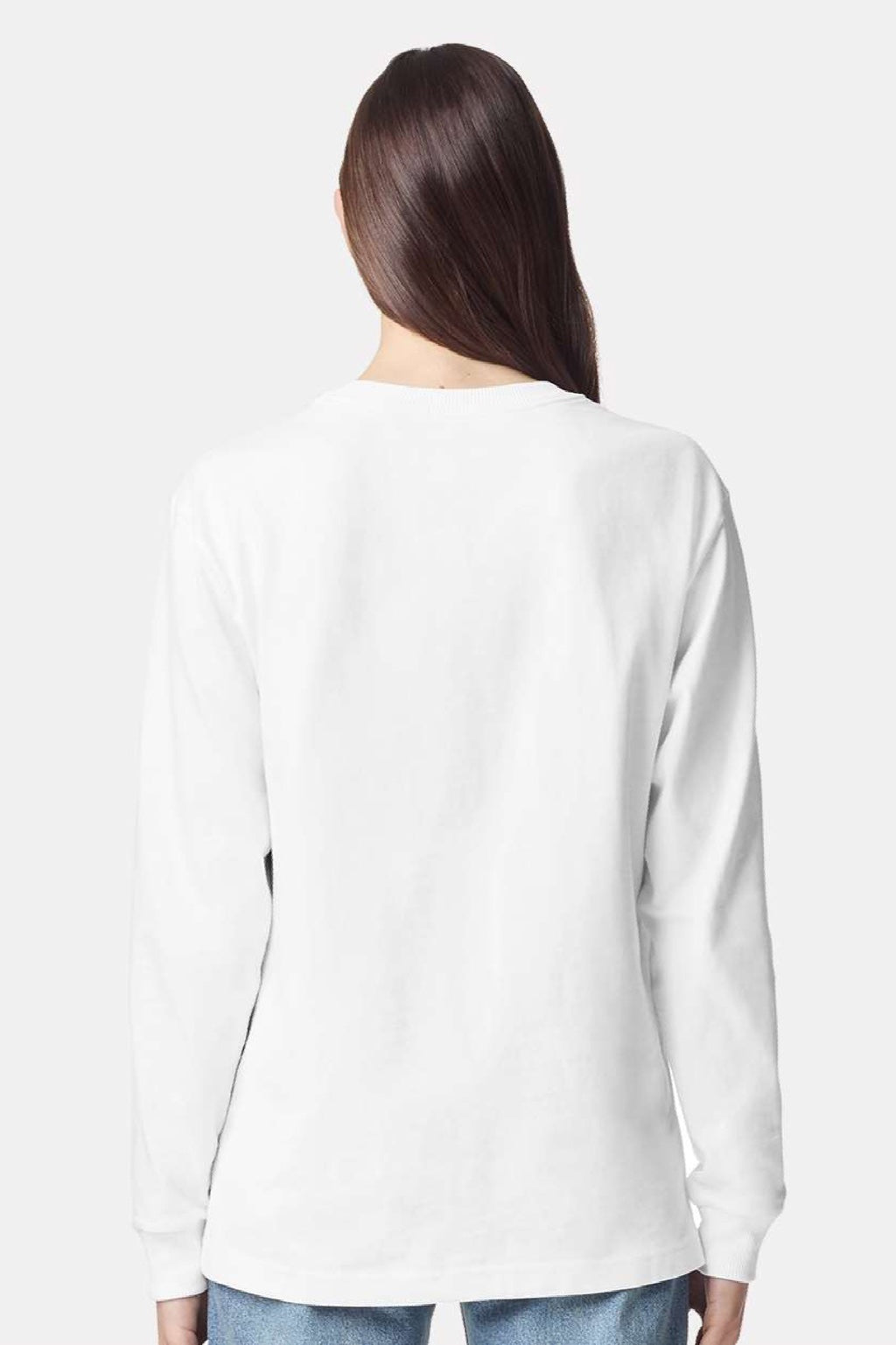 American Apparel 9410 Mens Super Heavyweight Long Sleeve T-Shirt w/ Pocket White Model Back
