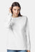 American Apparel 9410 Mens Super Heavyweight Long Sleeve T-Shirt w/ Pocket White Model Front