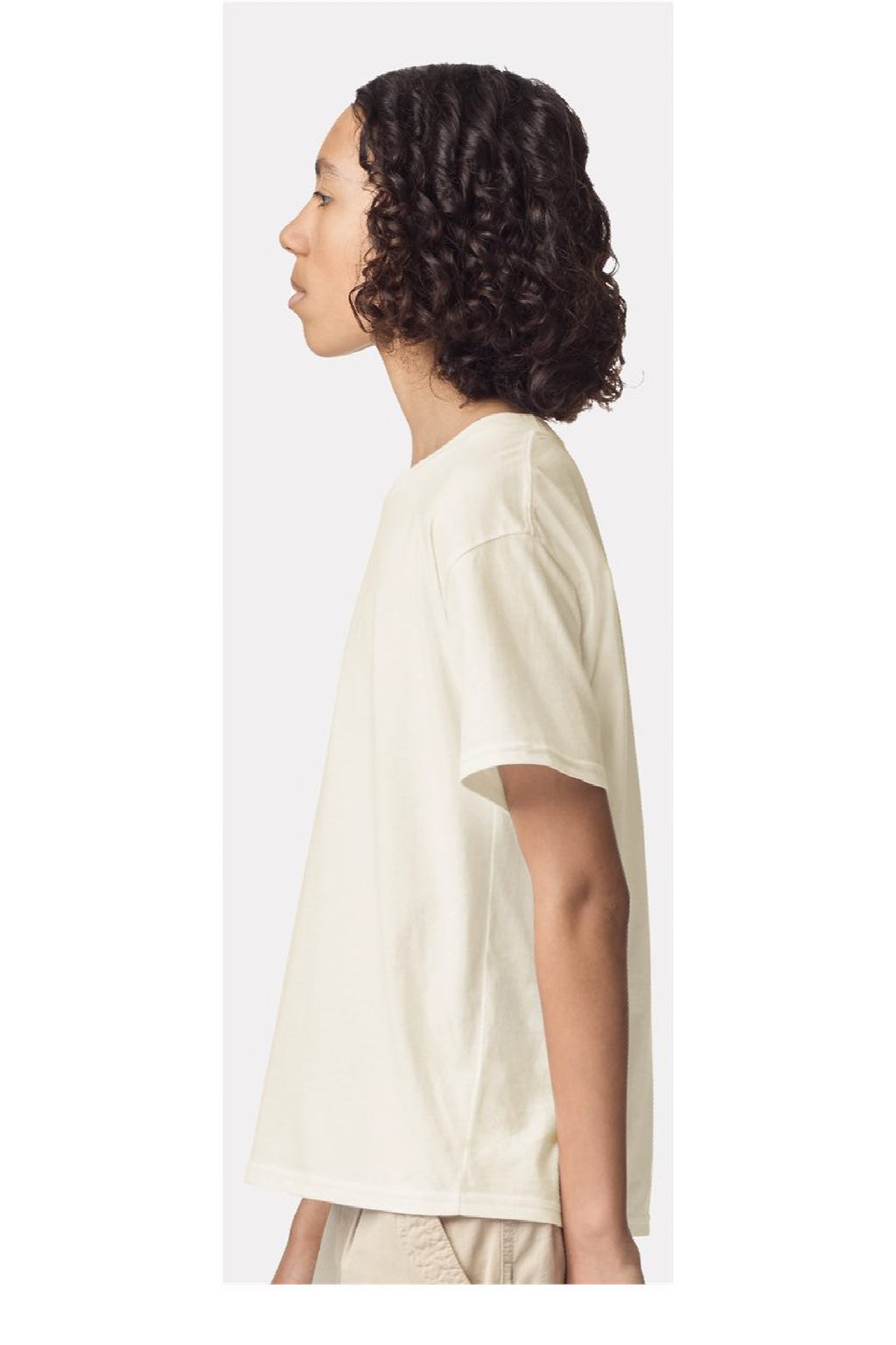 American Apparel 2001Y Youth Fine Jersey Short Sleeve Crewneck T-Shirt Cream Model Side