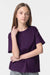 American Apparel 2001Y Youth Fine Jersey Short Sleeve Crewneck T-Shirt Eggplant Purple Model Front