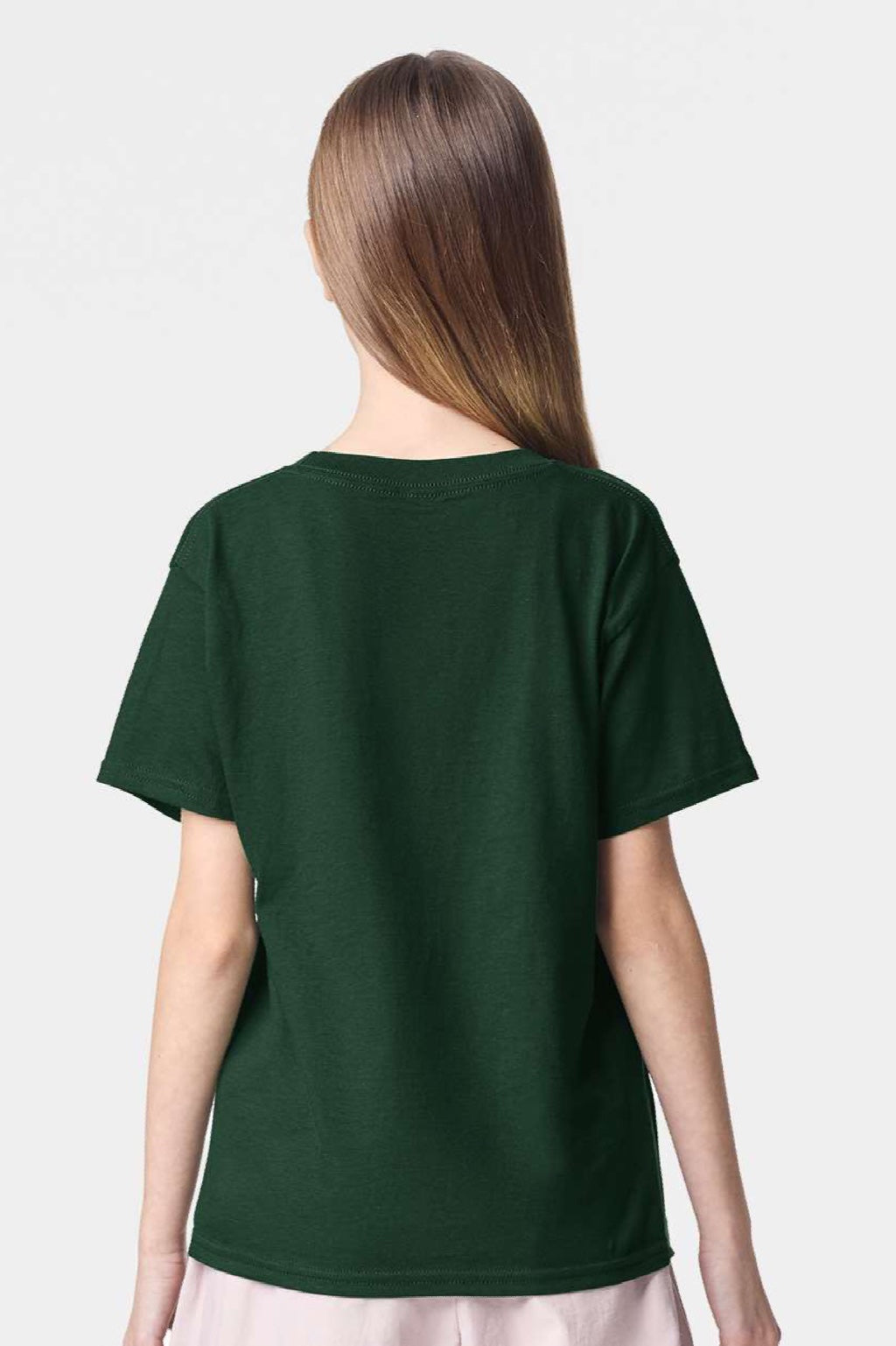 American Apparel 2001Y Youth Fine Jersey Short Sleeve Crewneck T-Shirt Forest Green Model Back