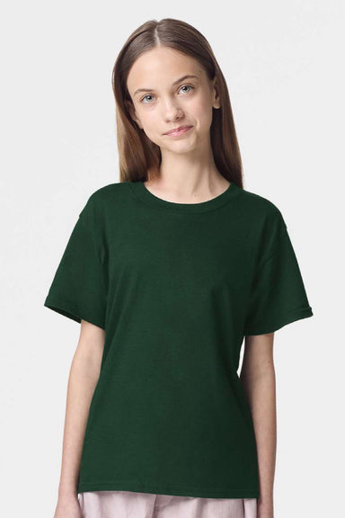 American Apparel 2001Y Youth Fine Jersey Short Sleeve Crewneck T-Shirt Forest Green Model Front