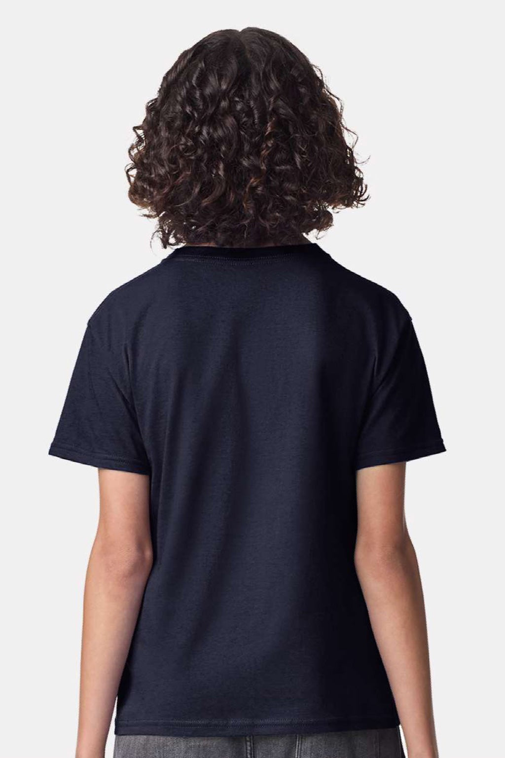 American Apparel 2001Y Youth Fine Jersey Short Sleeve Crewneck T-Shirt Navy Blue Model Back
