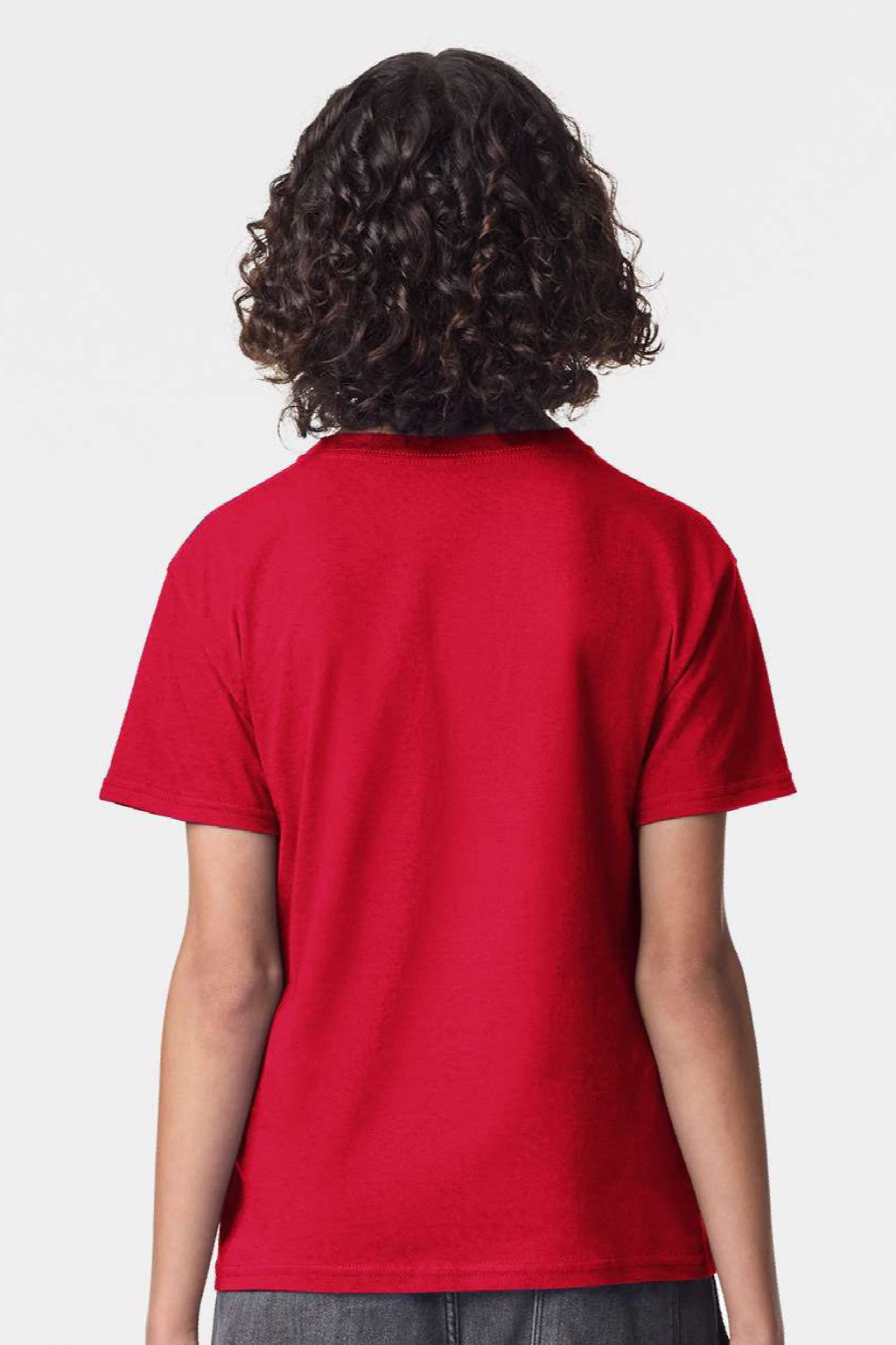 American Apparel 2001Y Youth Fine Jersey Short Sleeve Crewneck T-Shirt Red Model Back