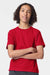 American Apparel 2001Y Youth Fine Jersey Short Sleeve Crewneck T-Shirt Red Model Front