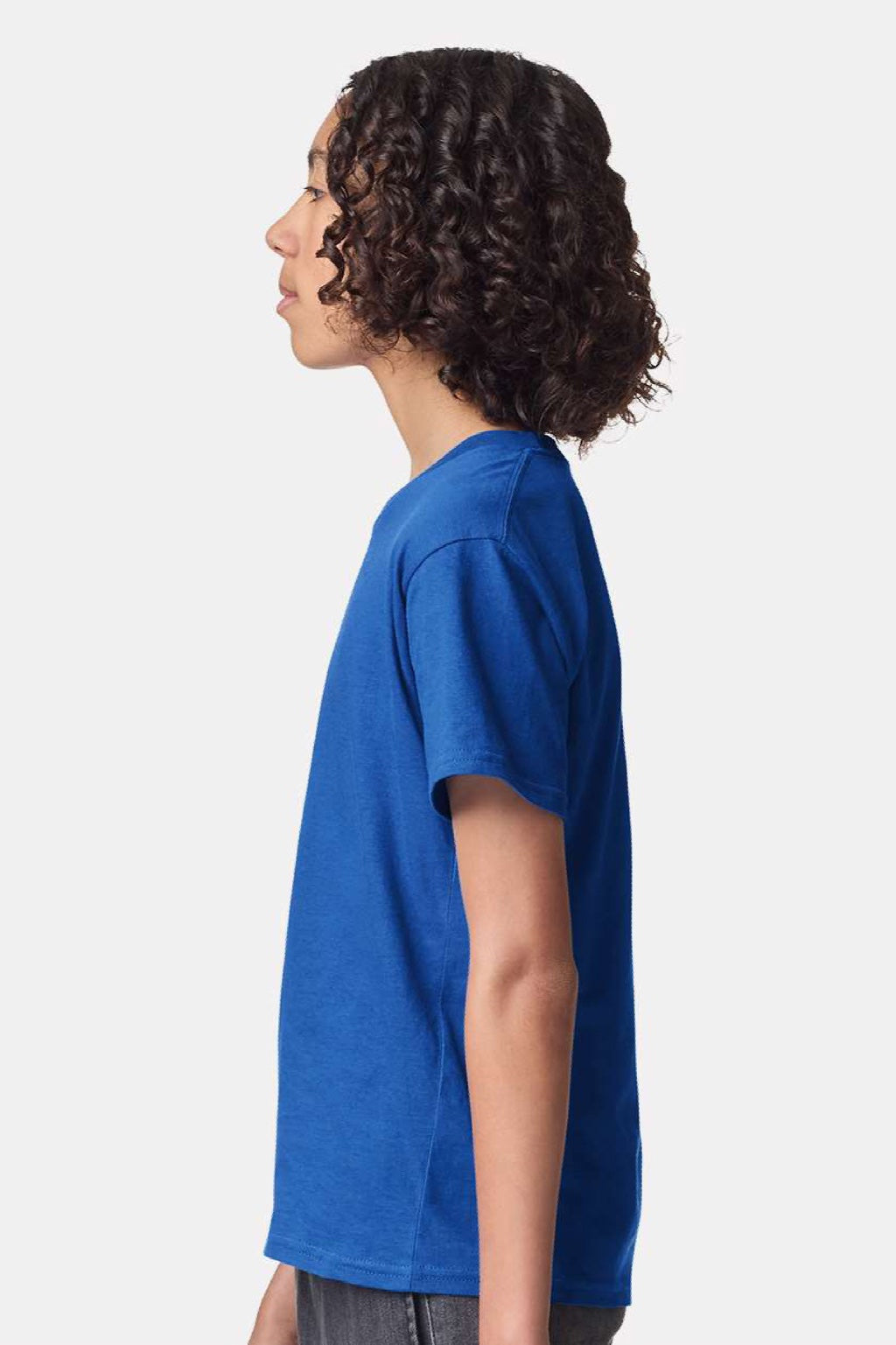 American Apparel 2001Y Youth Fine Jersey Short Sleeve Crewneck T-Shirt Royal Blue Model Side