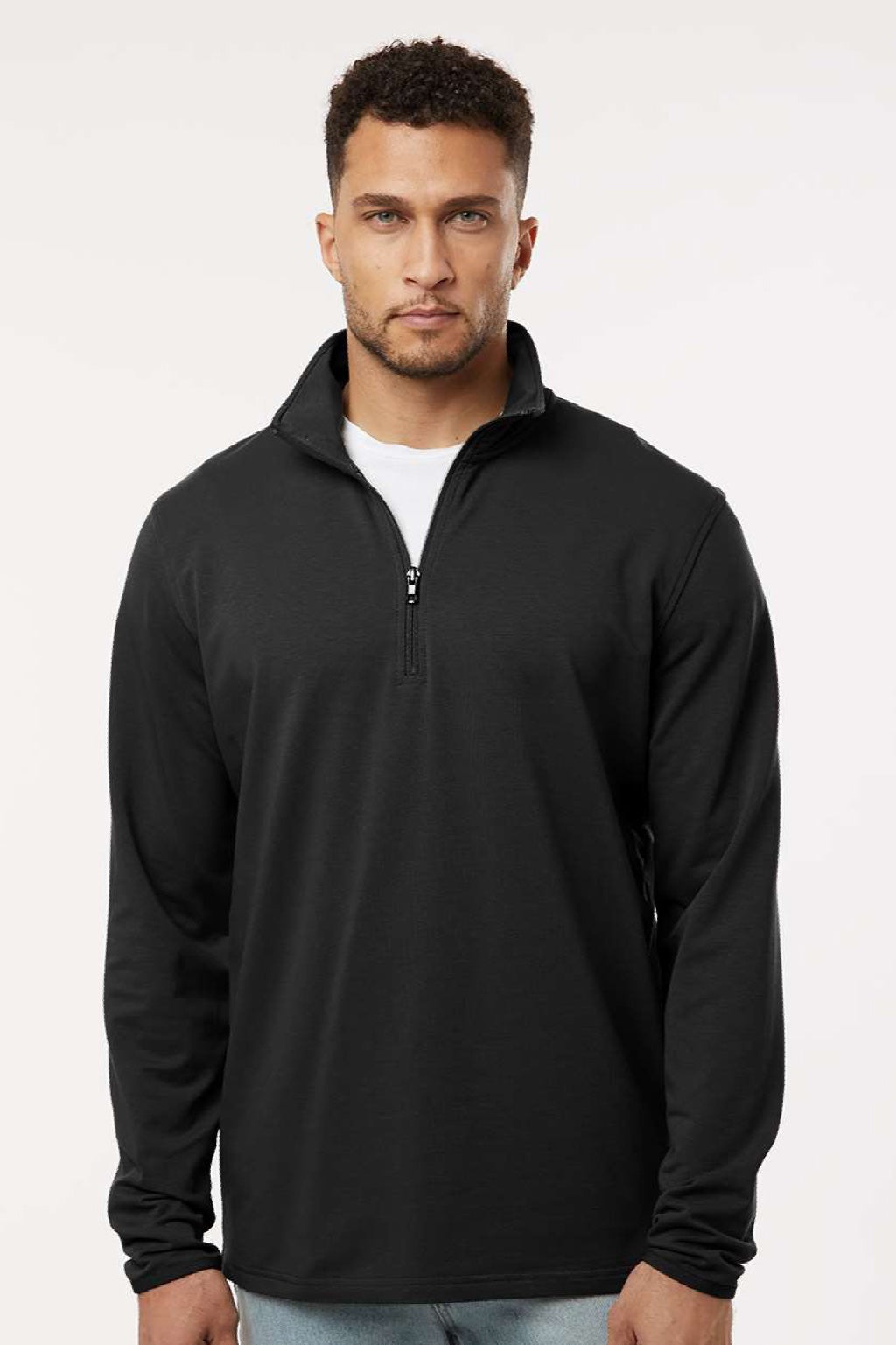 Independent Trading Company EXP20PQ Mens Perform 1/4 Zip Sweatshirt Black Model Front
