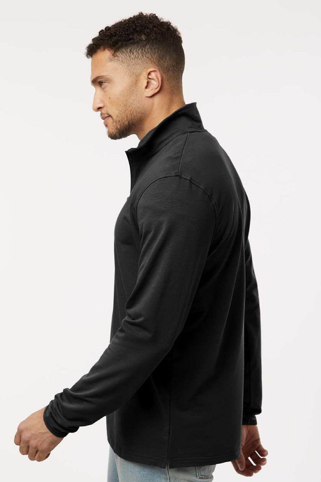 Independent Trading Company EXP20PQ Mens Perform 1/4 Zip Sweatshirt Black Model Side