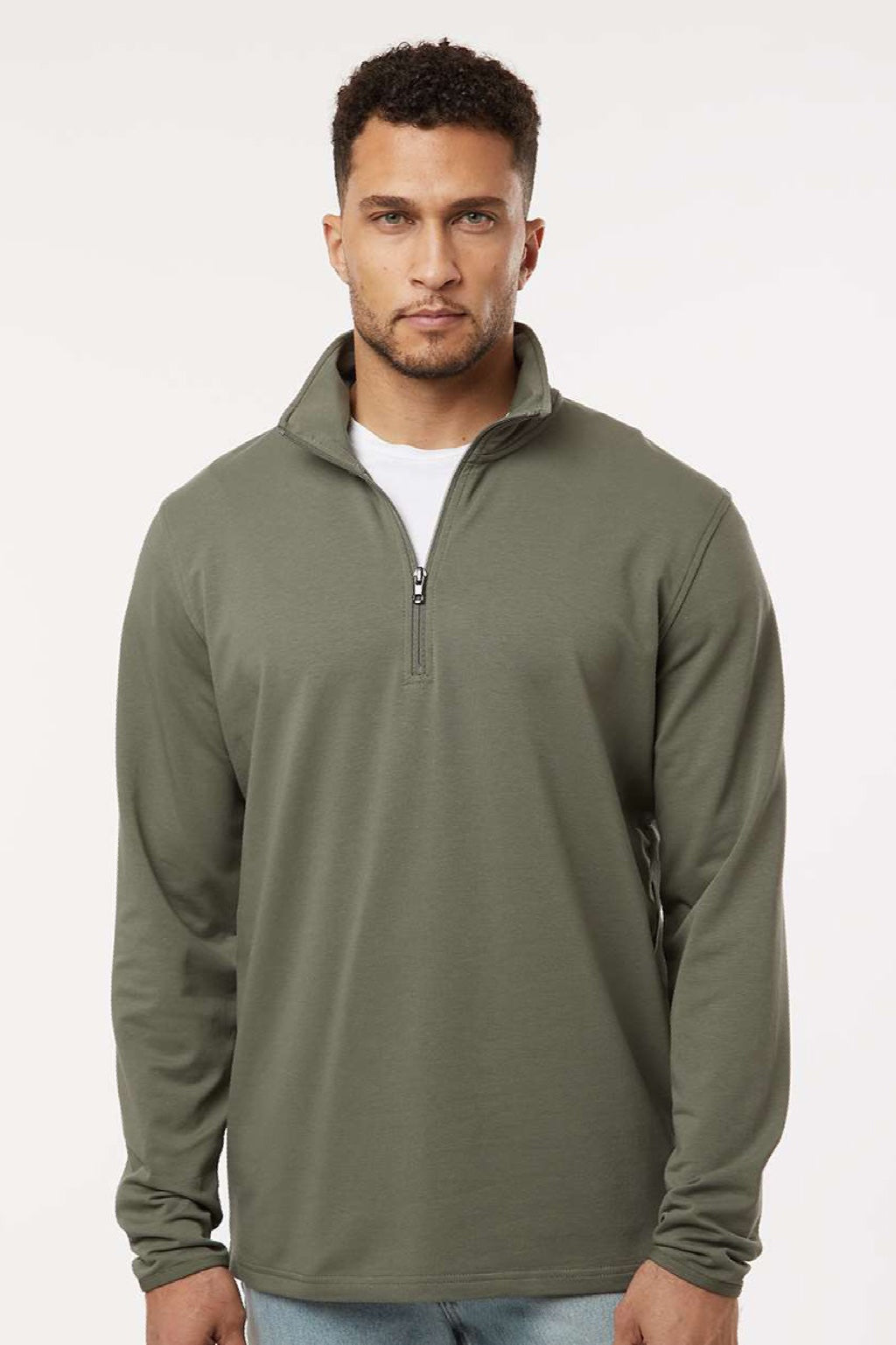 Independent Trading Company EXP20PQ Mens Perform 1/4 Zip Sweatshirt Pine Green Model Front