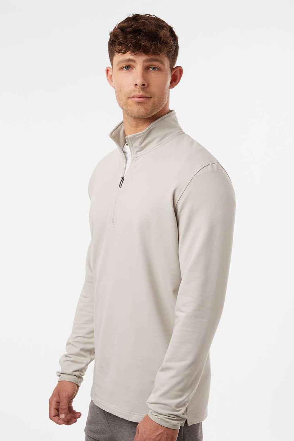 Independent Trading Company EXP20PQ Mens Perform 1/4 Zip Sweatshirt Smoke Model Side
