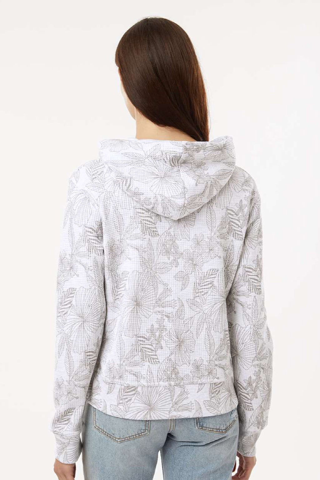 MV Sport W24105 Womens Maddie Floral Print Hooded Sweatshirt Hoodie Ash Grey Model Back