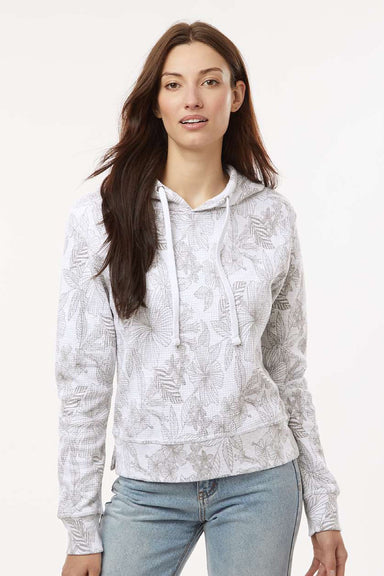 MV Sport W24105 Womens Maddie Floral Print Hooded Sweatshirt Hoodie Ash Grey Model Front