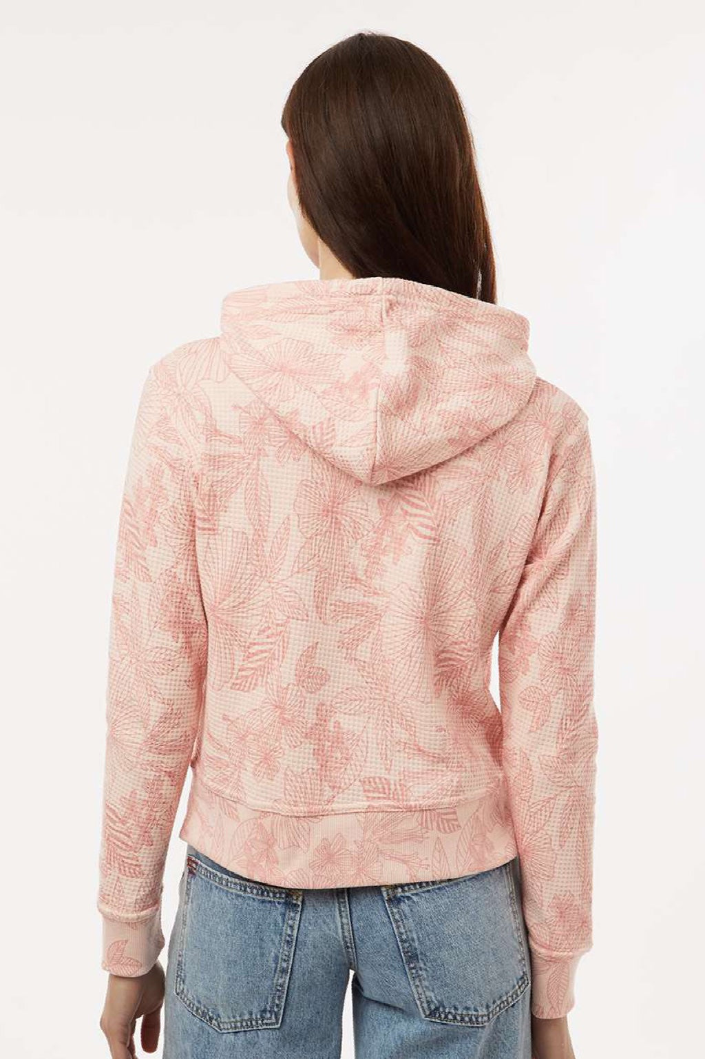 MV Sport W24105 Womens Maddie Floral Print Hooded Sweatshirt Hoodie Cameo Pink Model Back