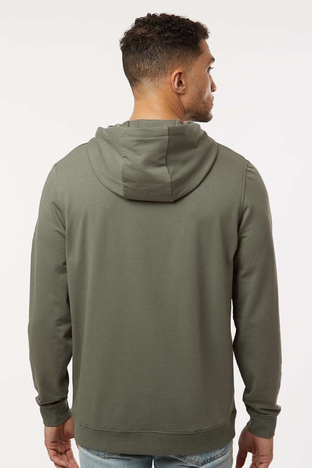 Independent Trading Company EXP25PH Mens Perform Hooded Sweatshirt Hoodie w/ Pockets Pine Green Model Back