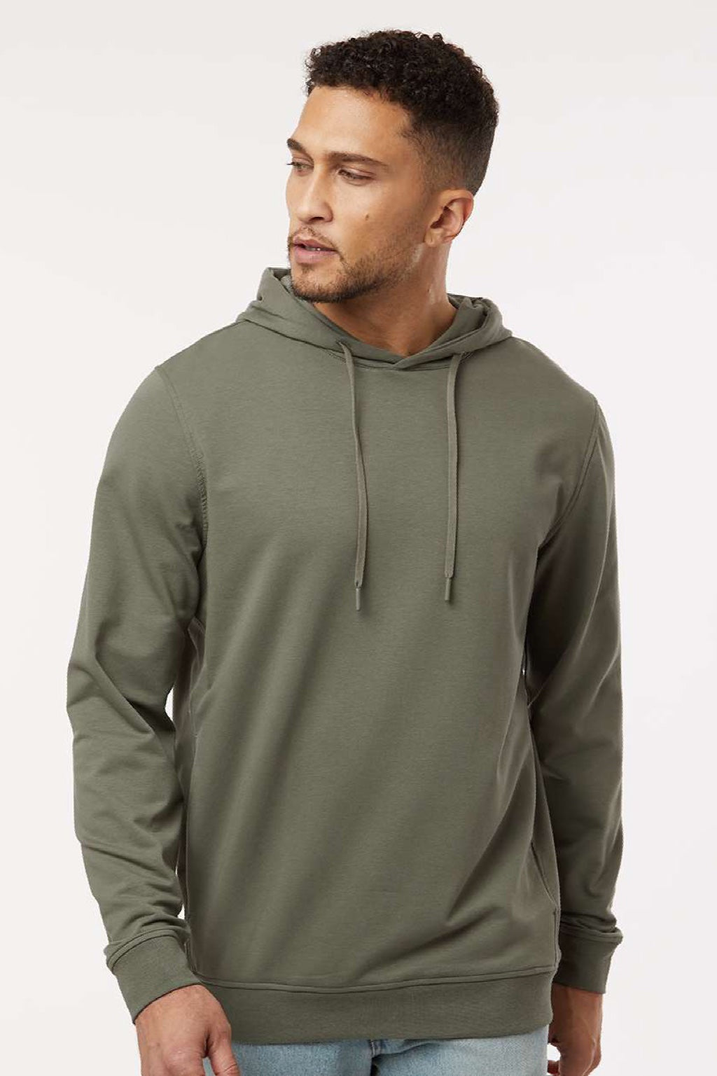 Independent Trading Company EXP25PH Mens Perform Hooded Sweatshirt Hoodie w/ Pockets Pine Green Model Front