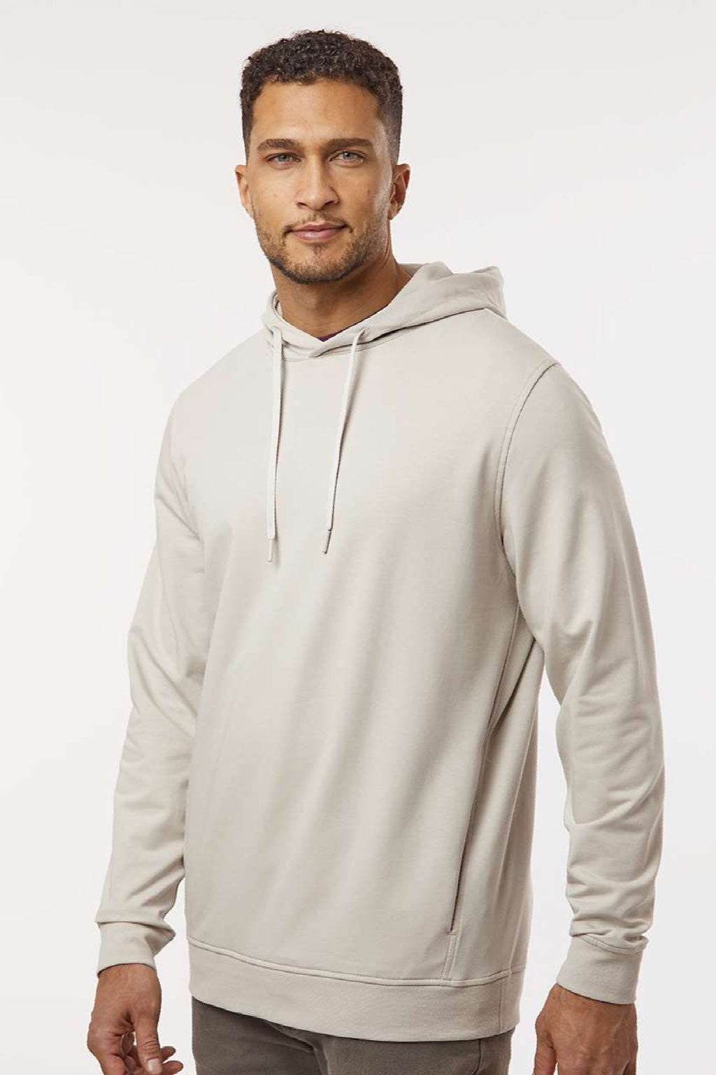 Independent Trading Company EXP25PH Mens Perform Hooded Sweatshirt Hoodie w/ Pockets Smoke Model Side