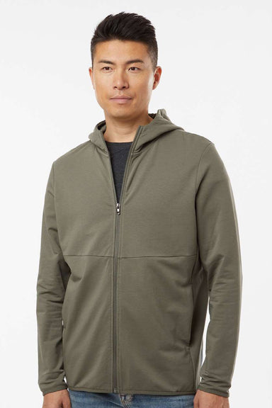 Independent Trading Company EXP30PZ Mens Perform Full Zip Hooded Sweatshirt Hoodie w/ Pockets Pine Green Model Front