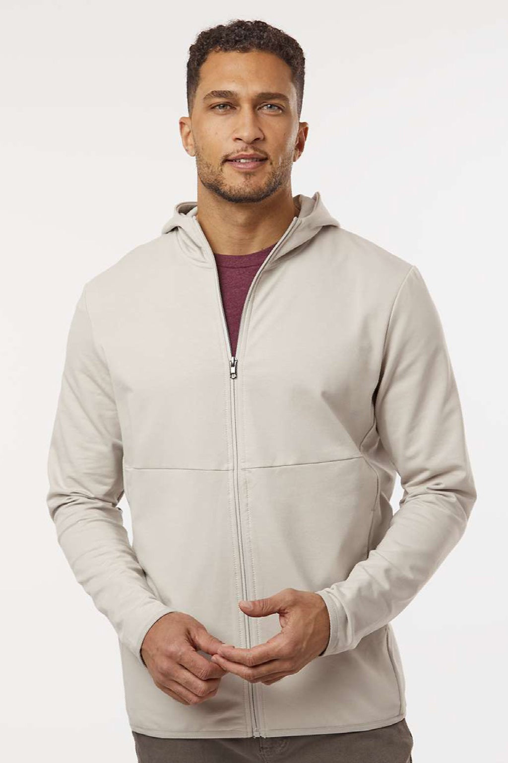 Independent Trading Company EXP30PZ Mens Perform Full Zip Hooded Sweatshirt Hoodie w/ Pockets Smoke Model Front