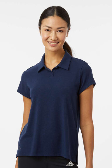 Adidas A690 Womens Short Sleeve Polo Shirt Collegiate Navy Blue Model Front