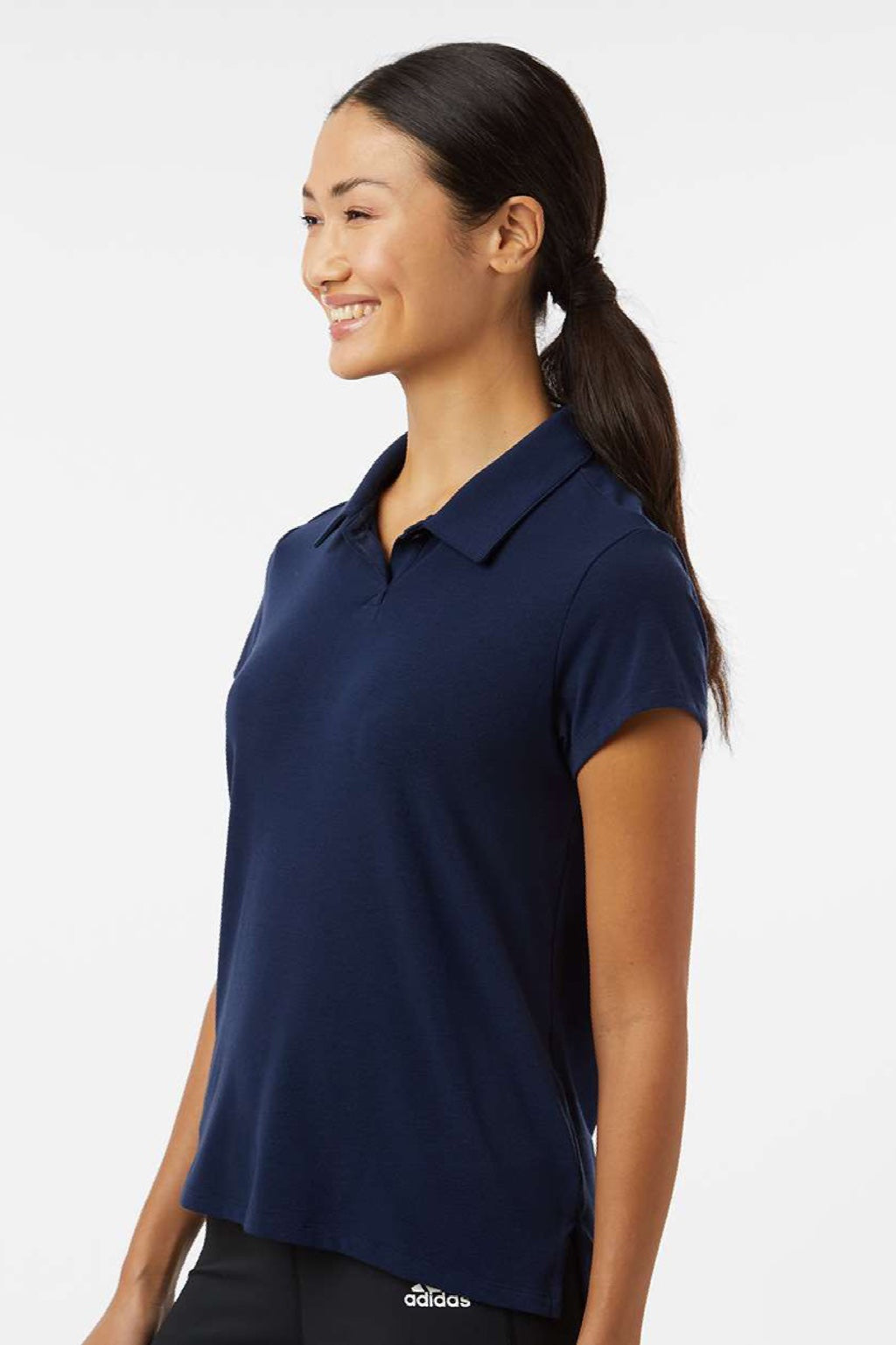 Adidas A690 Womens Short Sleeve Polo Shirt Collegiate Navy Blue Model Side