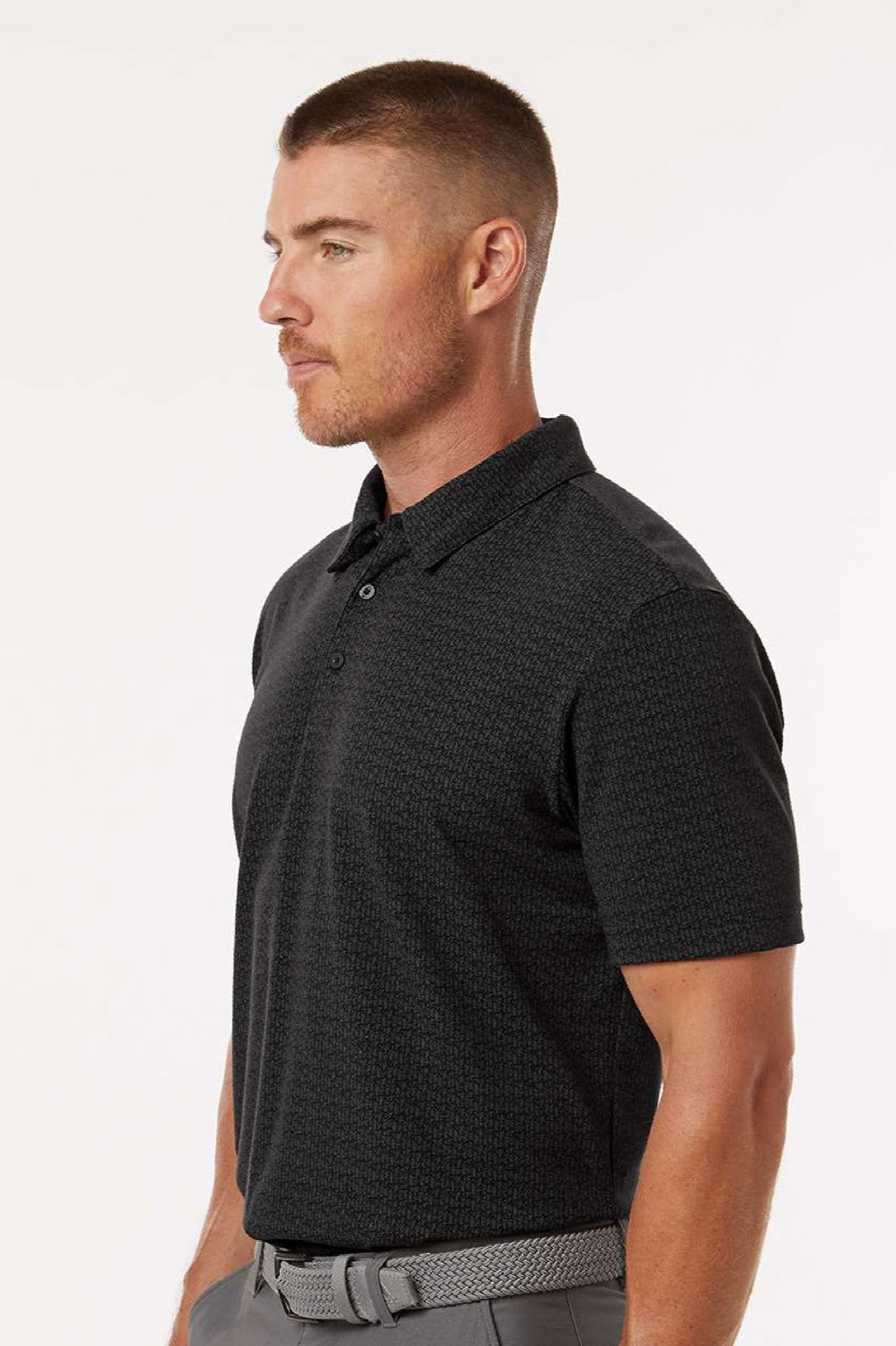 Adidas A702 Mens Printed Short Sleeve Polo Shirt Black Model Side