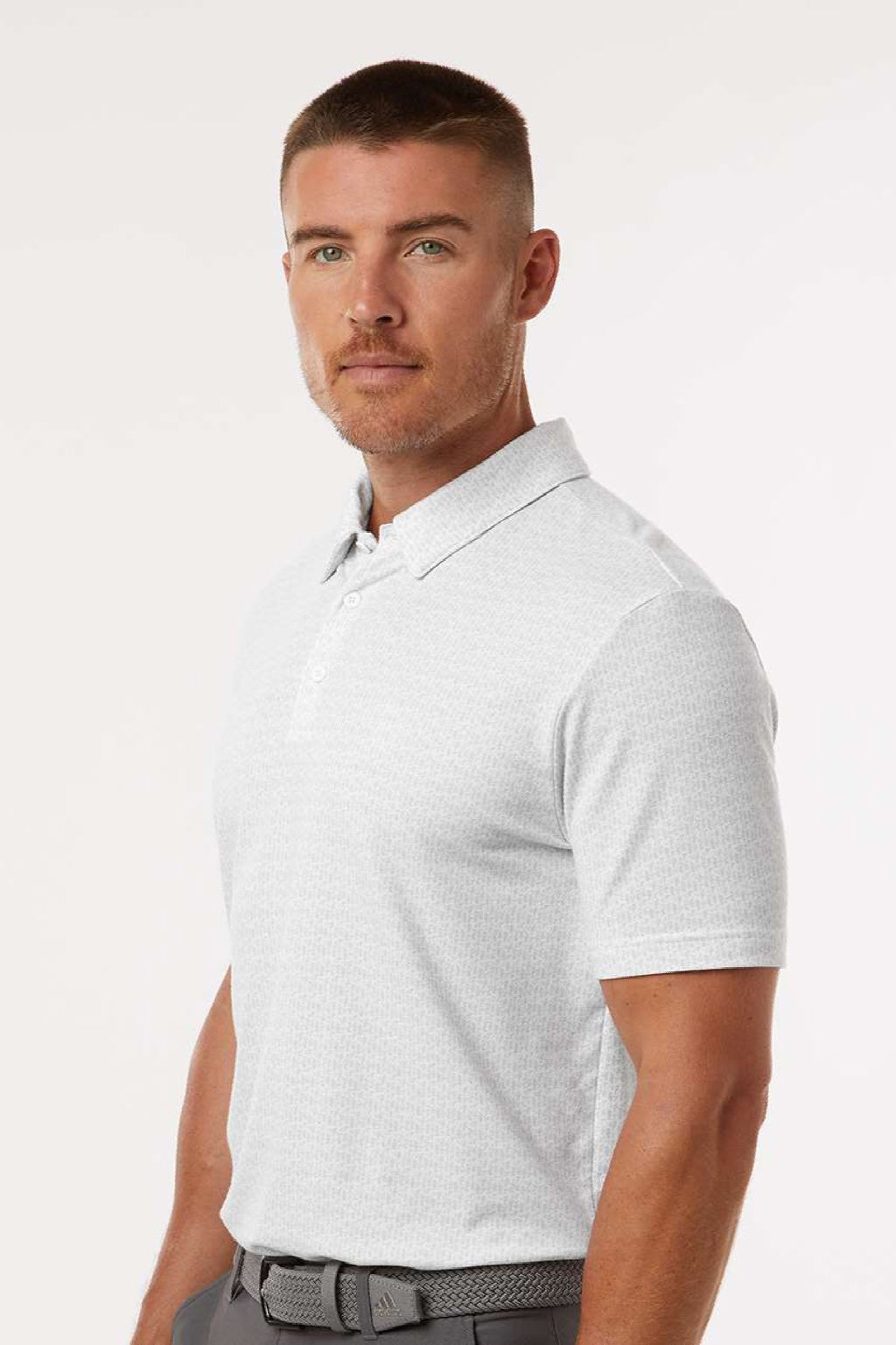 Adidas A702 Mens Printed Short Sleeve Polo Shirt White Model Side
