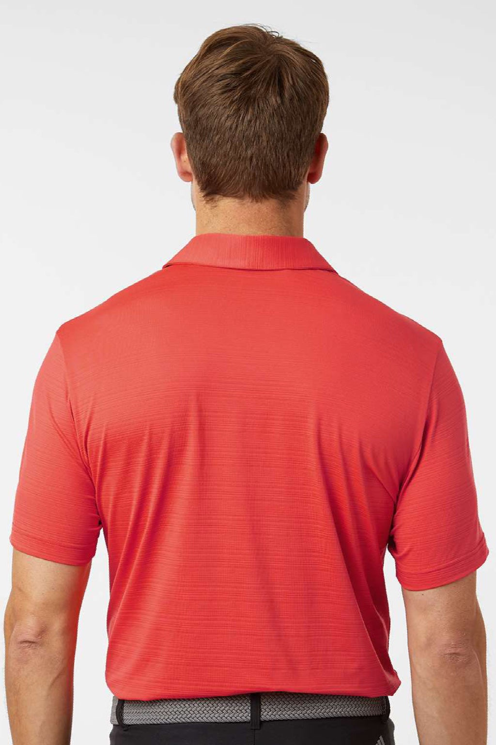 Adidas A704 Mens Textured Stripe Short Sleeve Polo Shirt Bright Red Model Back