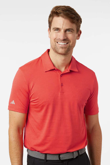 Adidas A704 Mens Textured Stripe Short Sleeve Polo Shirt Bright Red Model Front