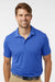 Adidas A704 Mens Textured Stripe Short Sleeve Polo Shirt Bright Royal Blue Model Front