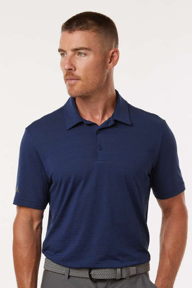 Adidas A704 Mens Textured Stripe Short Sleeve Polo Shirt Dark Blue Model Front