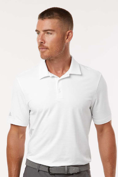Adidas A704 Mens Textured Stripe Short Sleeve Polo Shirt White Model Front