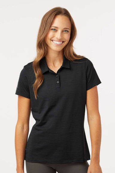 Adidas A707 Womens Textured Stripe Short Sleeve Polo Shirt Black Model Front