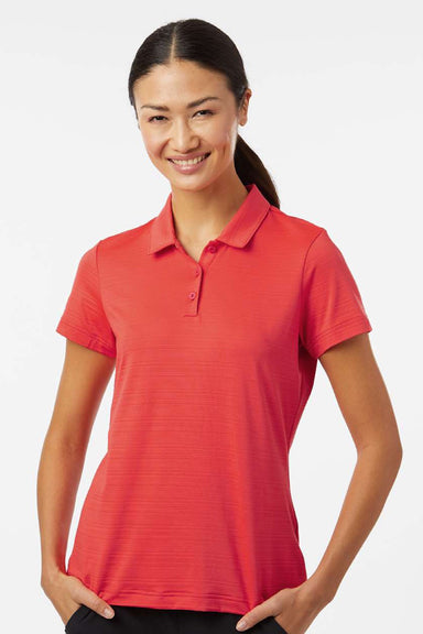 Adidas A707 Womens Textured Stripe Short Sleeve Polo Shirt Bright Red Model Front