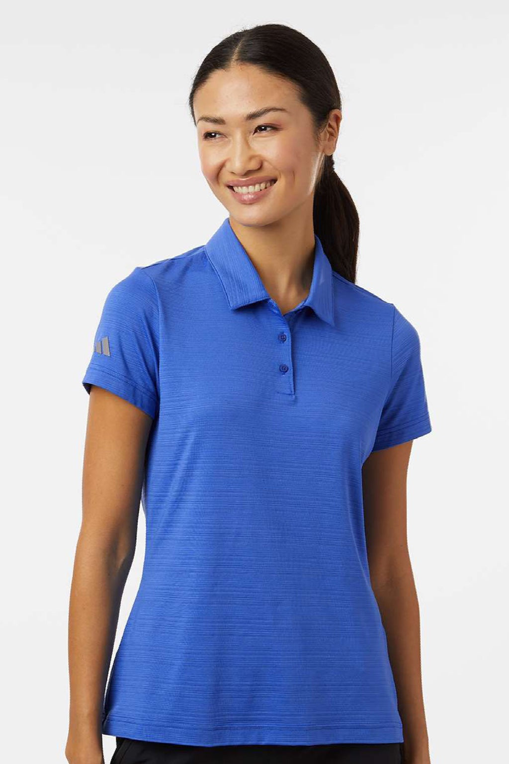 Adidas A707 Womens Textured Stripe Short Sleeve Polo Shirt Bright Royal Blue Model Front