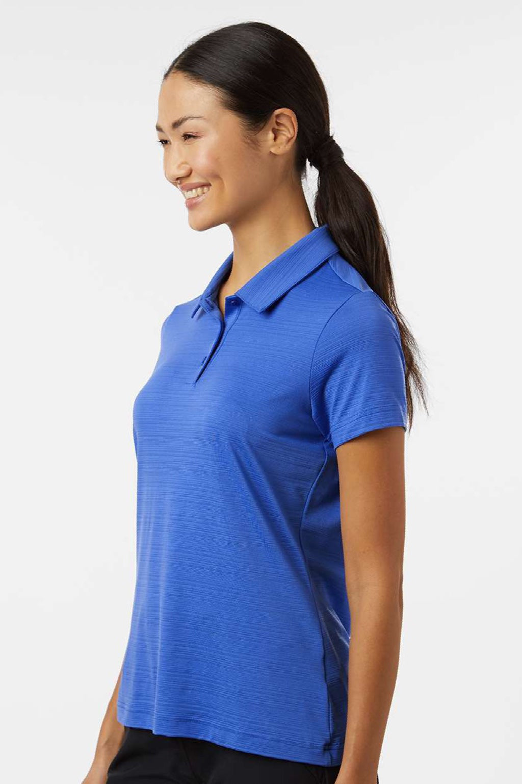 Adidas A707 Womens Textured Stripe Short Sleeve Polo Shirt Bright Royal Blue Model Side