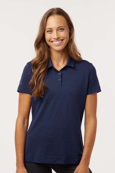 Adidas A707 Womens Textured Stripe Short Sleeve Polo Shirt Dark Blue Model Front
