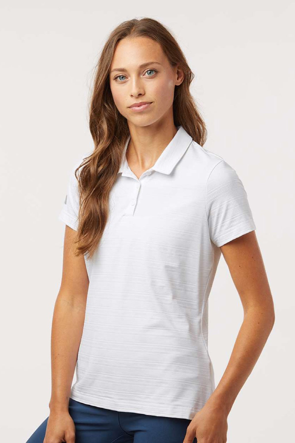 Adidas A707 Womens Textured Stripe Short Sleeve Polo Shirt White Model Side
