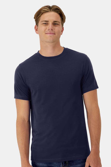 Hanes 4873 Mens Cool Dri Cotton Touch Short Sleeve Crewneck T-Shirt Athletic Navy Blue Model Front