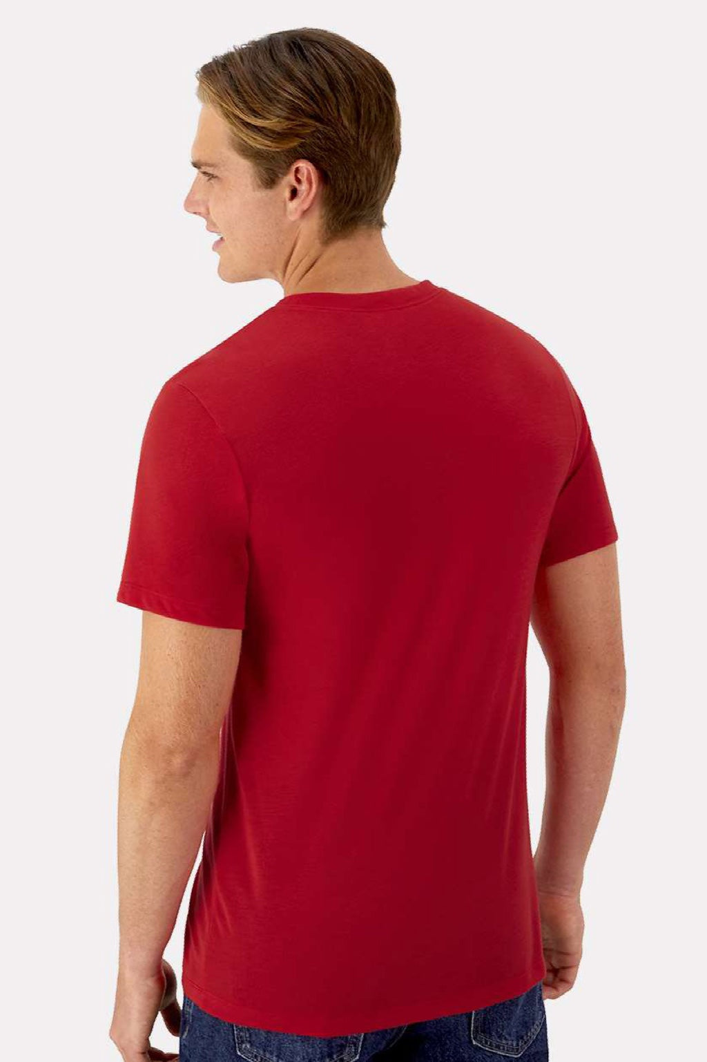Hanes 4873 Mens Cool Dri Cotton Touch Short Sleeve Crewneck T-Shirt Athletic Red Model Back