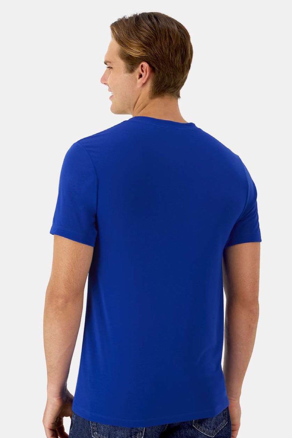 Hanes 4873 Mens Cool Dri Cotton Touch Short Sleeve Crewneck T-Shirt Athletic Royal Blue Model Back