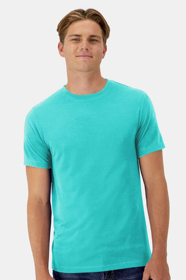Hanes 4873 Mens Cool Dri Cotton Touch Short Sleeve Crewneck T-Shirt Athletic Teal Blue Model Front