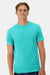 Hanes 4873 Mens Cool Dri Cotton Touch Short Sleeve Crewneck T-Shirt Athletic Teal Blue Model Front