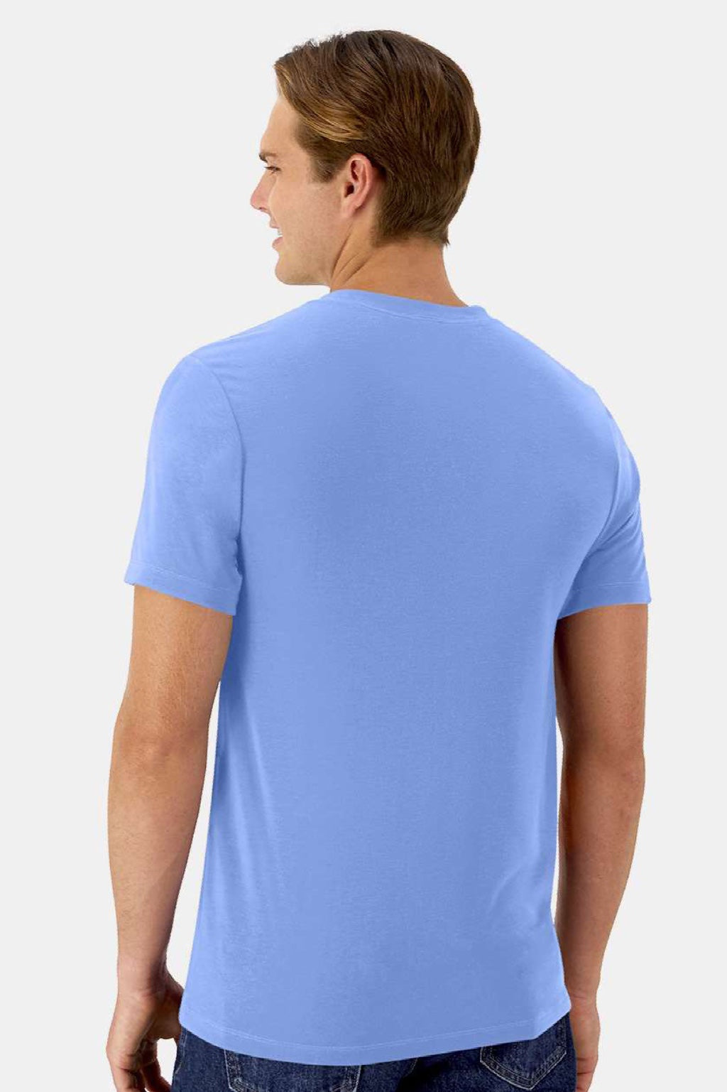 Hanes 4873 Mens Cool Dri Cotton Touch Short Sleeve Crewneck T-Shirt Carolina Blue Model Back