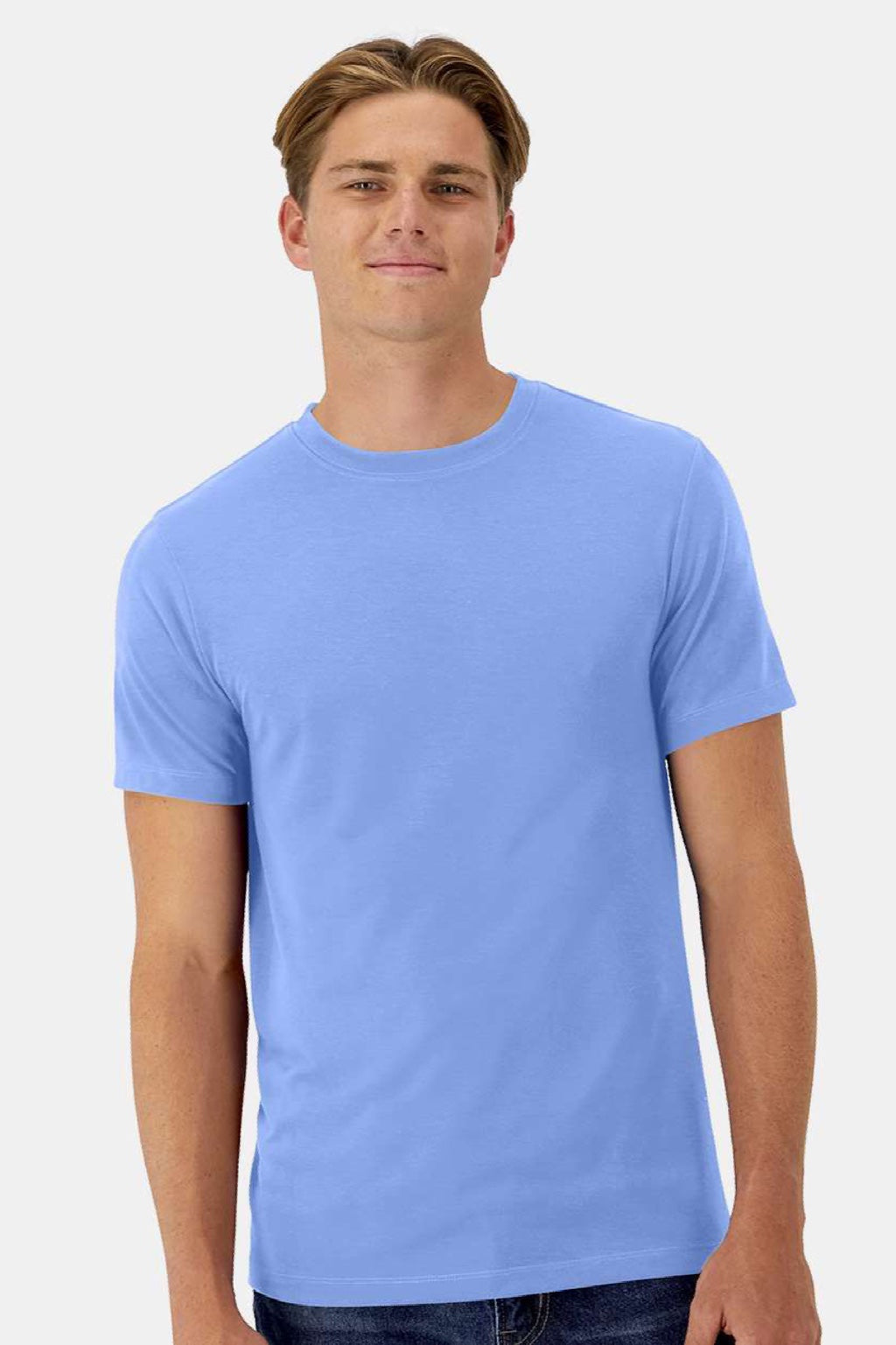 Hanes 4873 Mens Cool Dri Cotton Touch Short Sleeve Crewneck T-Shirt Carolina Blue Model Front