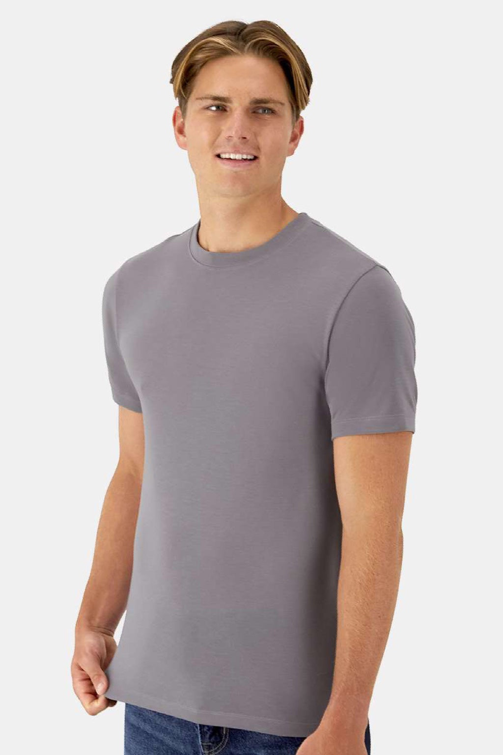 Hanes 4873 Mens Cool Dri Cotton Touch Short Sleeve Crewneck T-Shirt Graphite Grey Model Side