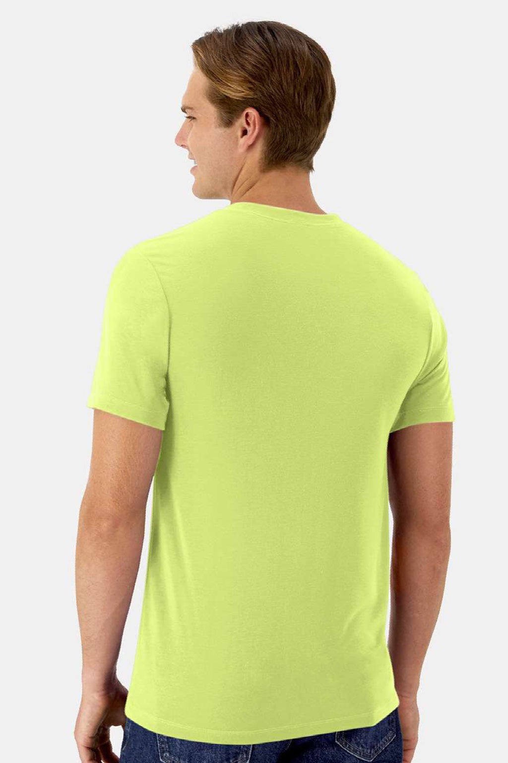 Hanes 4873 Mens Cool Dri Cotton Touch Short Sleeve Crewneck T-Shirt Safety Green Model Back