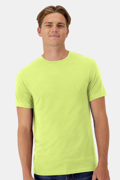 Hanes 4873 Mens Cool Dri Cotton Touch Short Sleeve Crewneck T-Shirt Safety Green Model Front