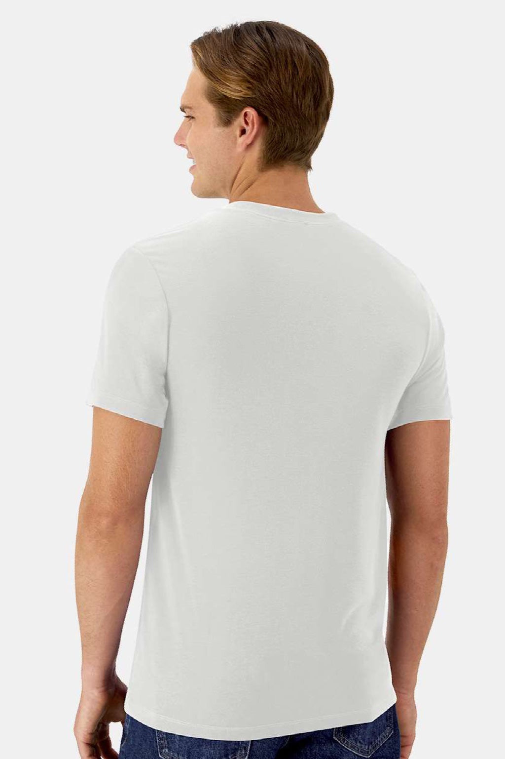 Hanes 4873 Mens Cool Dri Cotton Touch Short Sleeve Crewneck T-Shirt White Model Back
