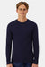 Hanes 484L Mens Cool Dri Cotton Touch Long Sleeve Crewneck T-Shirt Athletic Navy Blue Model Front